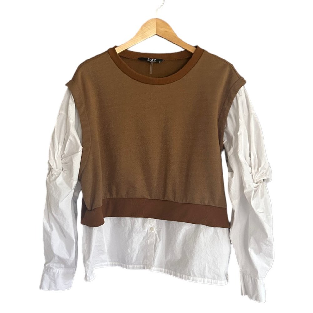 TOV Los Angeles Deconstructed Brown/Gold Sweatshirt With White Blouse